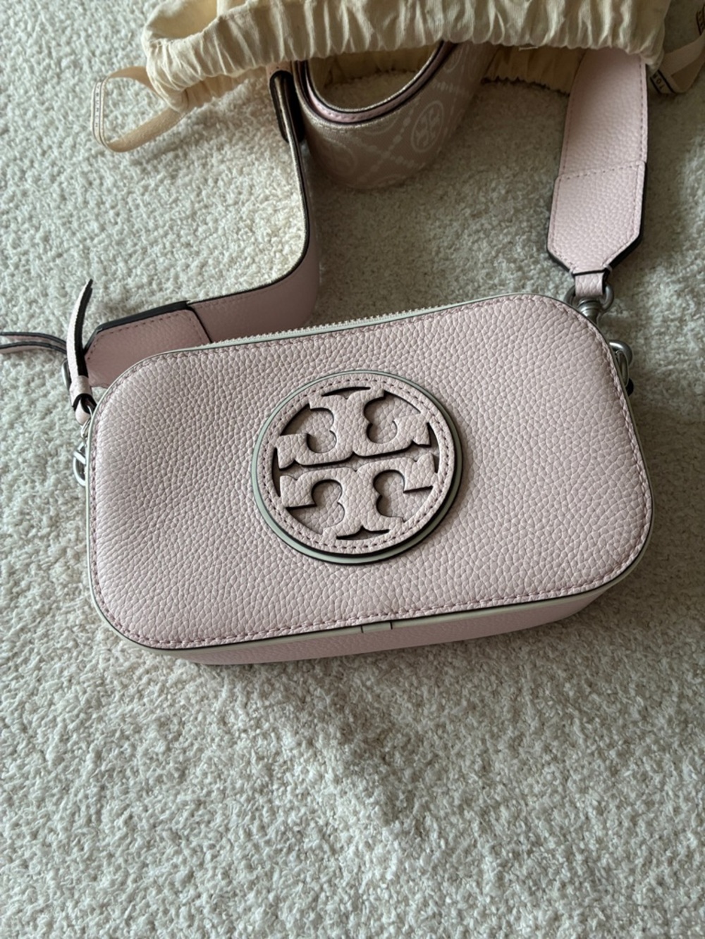 Tory Burch Pink Pebbled Leather Crossbody Bag